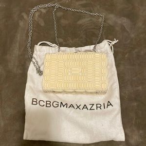 BCBG Maxazria Off white bead box clutch with chain
